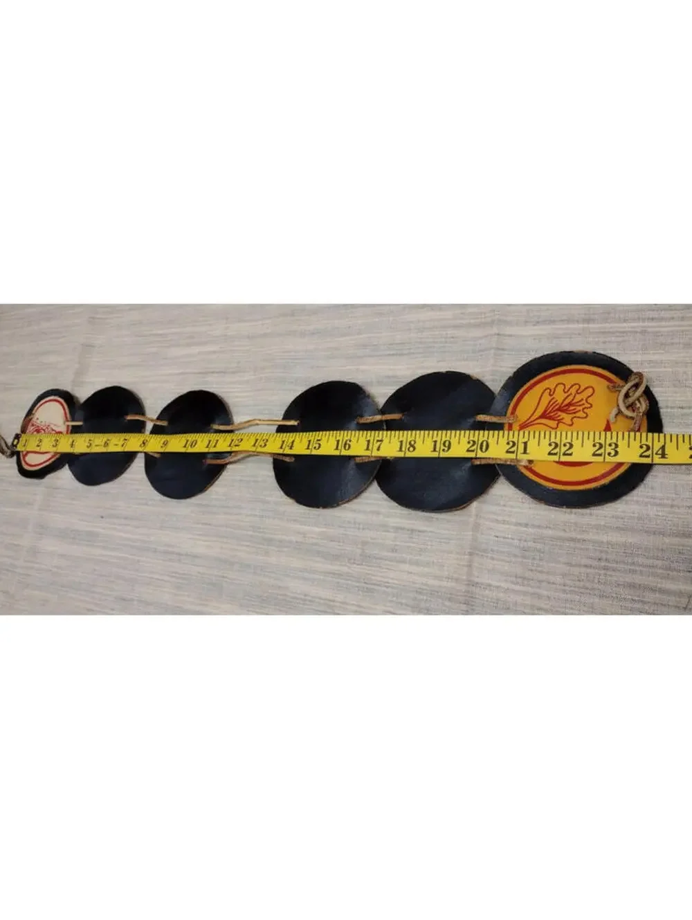 Belt Antique Circle Leather XS Belt 1900s Pre-War Race Car Roadster Black Deco